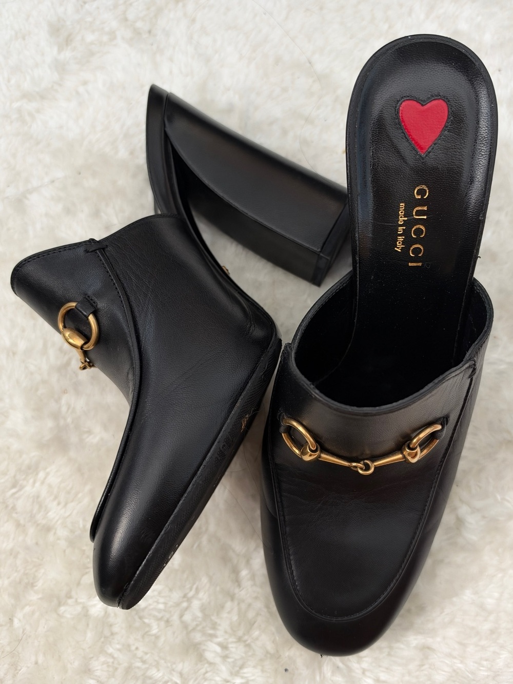 Gucci Black Horsebit Block Heel Mules